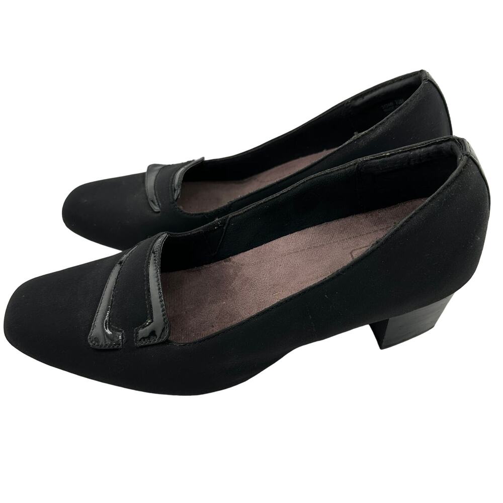 Clarks Every Day Levee Delta Black Fabric Pumps Block Heel Size 10